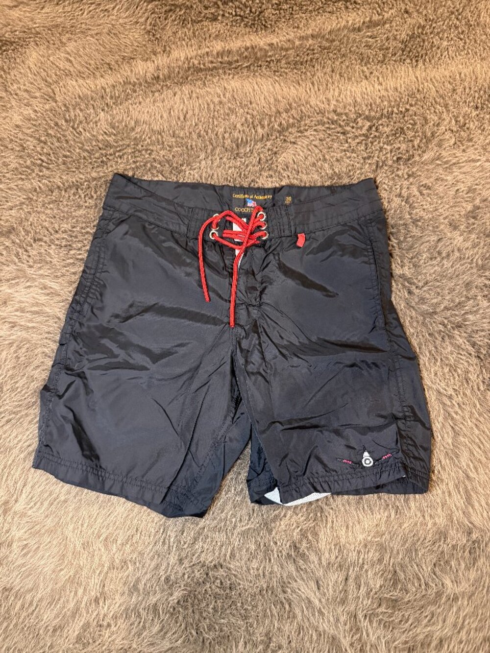 Cockpit USA Men's Black Lace Up Swim Trunks Red Drawstring Size 30
